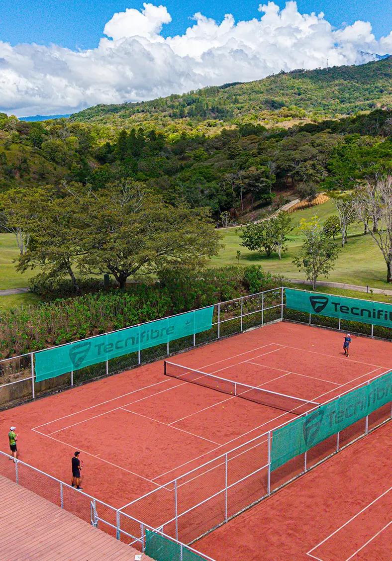 Aerial view of clay tennis courts at Lucero